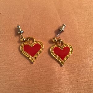 Goldtone Red Enamel Heart Earrings